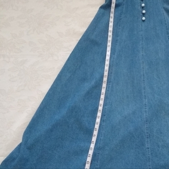 Vintage Denim Bell Maxi dress size 9 EUC Lace Up Back Pearl Buttons - Picture 10 of 11